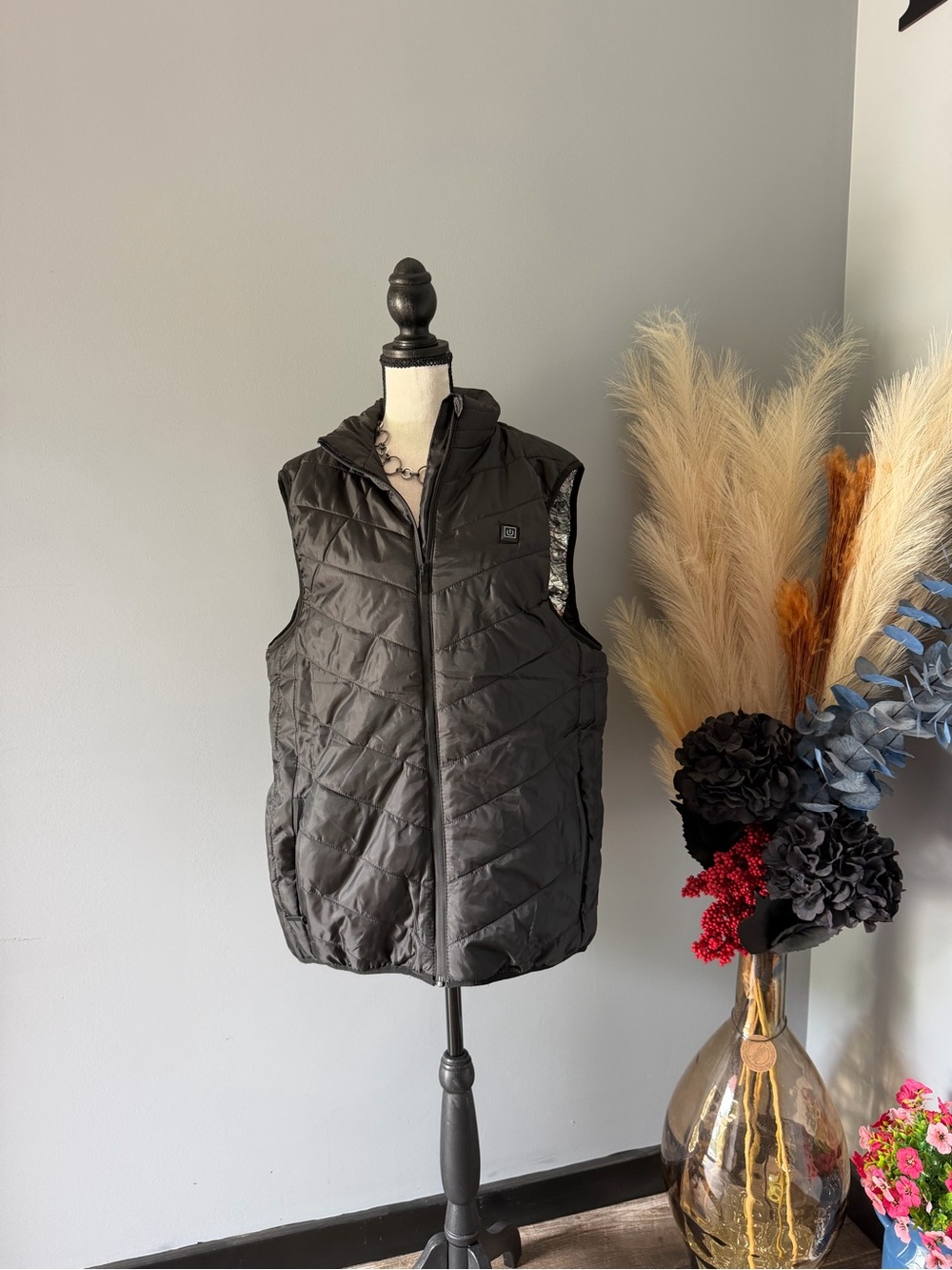 Heated Women's Black Quilted Hooded Puffer Vest - Lightweight Layer